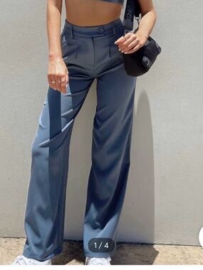 Princess Polly Slate Blue High-Rise Wide Leg Pants